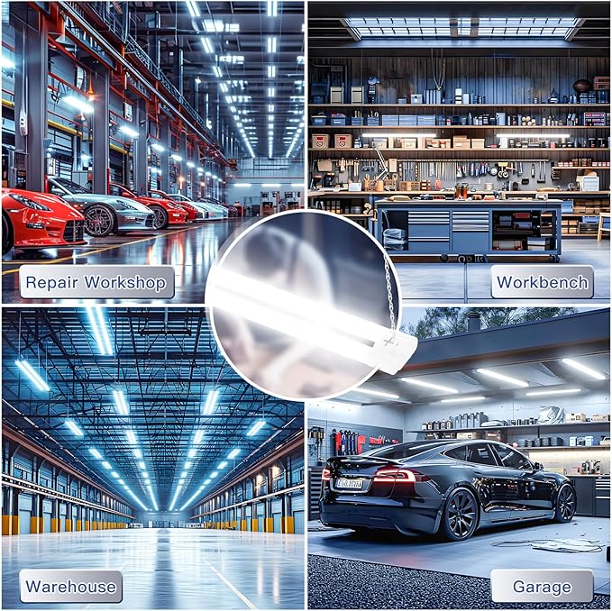BBOUNDER 4 Pack Linkable LED Utility Shop Light, 4 FT, 4000 LM, 48 Inch Integrated Fixture for Garage, 40W Equivalent 250W, 5000K Daylight, Surface + Suspension Mount, White