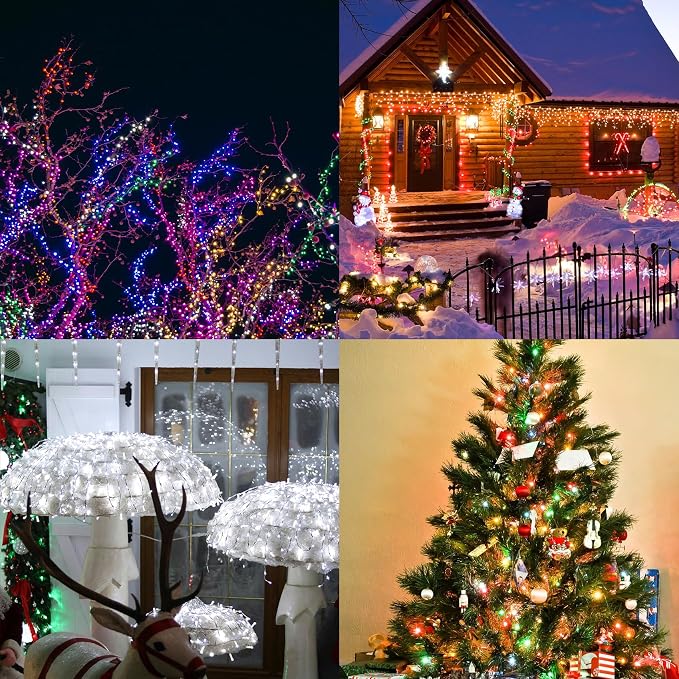 Solar String Lights Outdoor, 33 Feet 100 LEDs 8 Modes Solar Fairy Lights for Outside, Waterproof Outdoor Light for Patio Yard Christmas Tree Halloween Wedding Party Decorations, Red