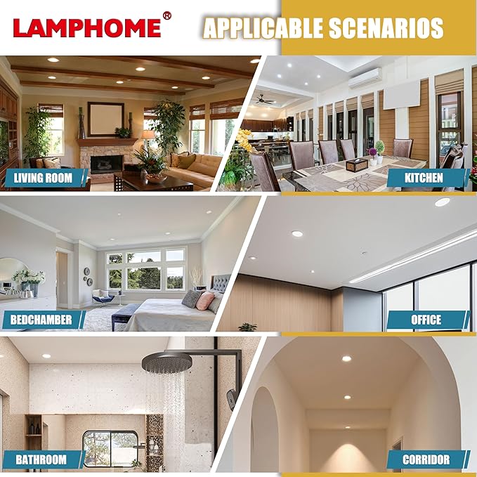 LAMPHOME 1-Pack of 4-Inch Slim LED Recessed Lights with Junction Box, Adjustable Color Temperatures (2700K-5000K), 9W Equivalent to 75W, Dimmable, 950LM Brightness - ETL and Energy Star Certified