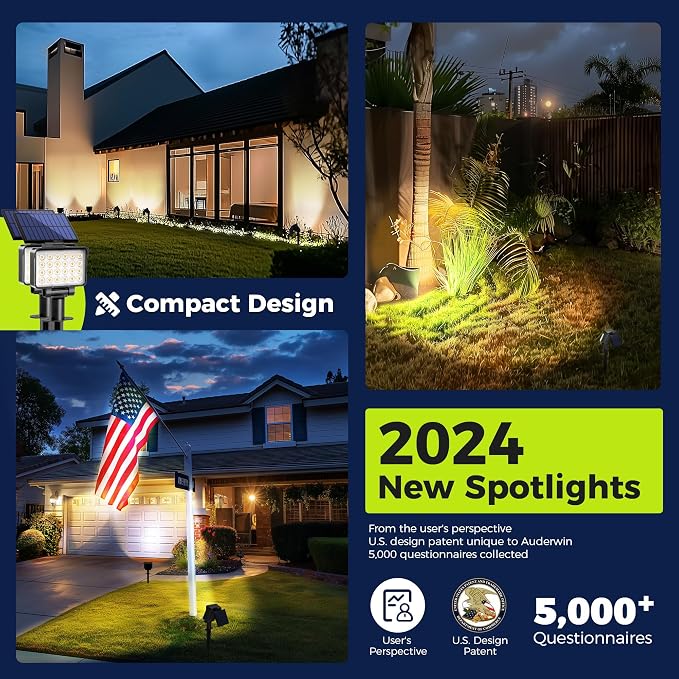 Solar Spot Lights Outdoor Waterproof for Flag, Tree, House, Garden, Yard, 3 Brightness Modes Solar Powered Landscape Spotlights 1 Pack Warm White