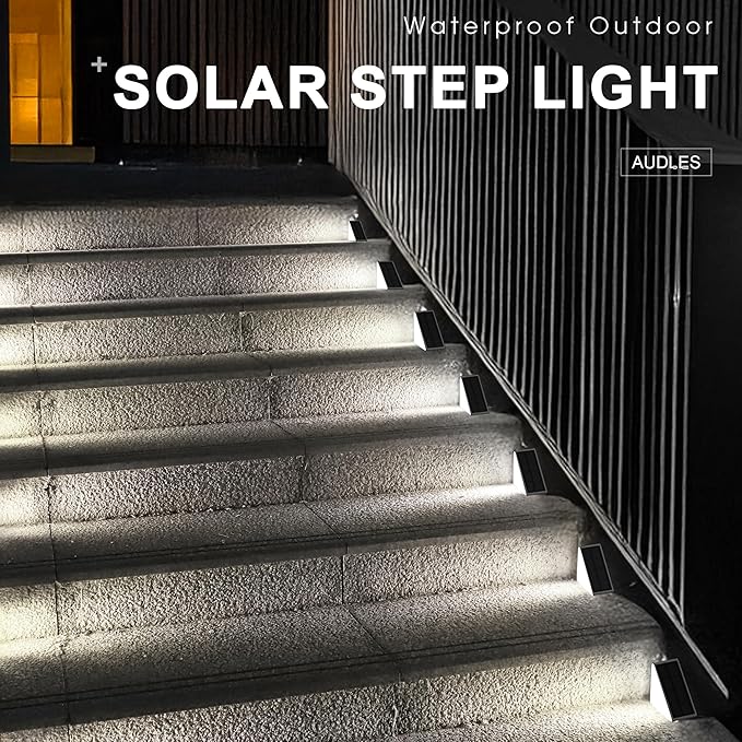 AUDLES Solar Step Lights - Waterproof Outdoor Decor, IP67 Solar Lights for Yard, Patio, Garden, Walkways, Front Door, Pathway, Driveway (12)