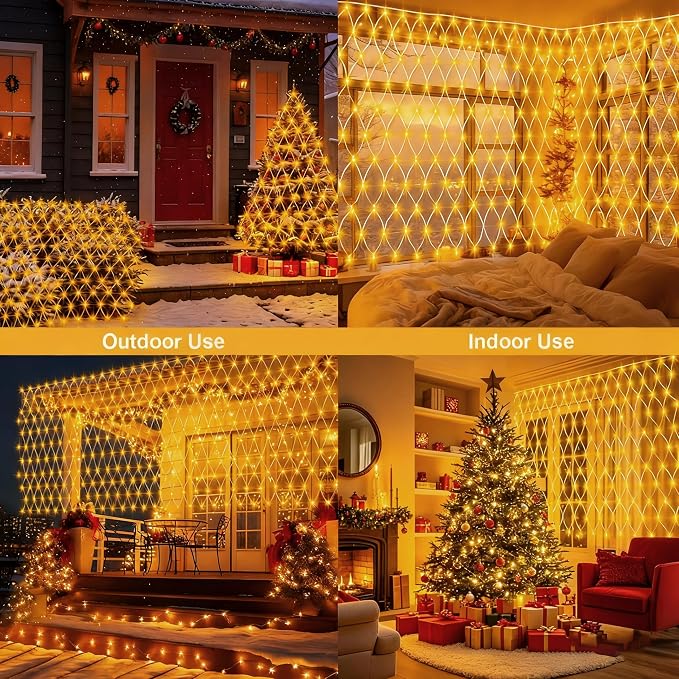 echosari Christmas Net Lights Battery Operated, 100 LED 5FT x 5FT Net Lights Outdoor with Remote Timer, Bush Mesh Light for Xmas Tree Garden Yard Decor (Warm White)