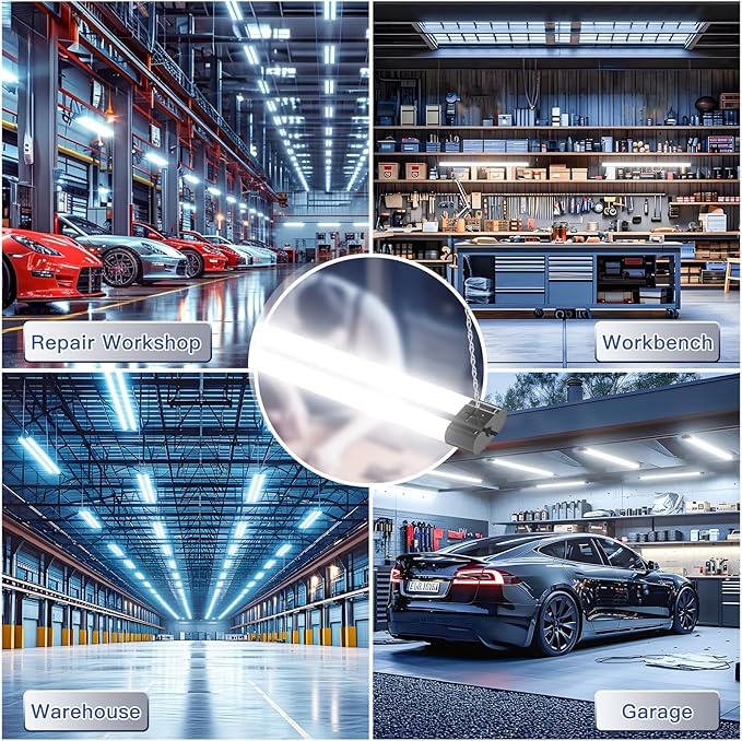 BBOUNDER 4 Pack Linkable LED Utility Shop Light, 4 FT, 4000 LM, 48 Inch Integrated Fixture for Garage, 40W Equivalent 250W, 5000K Daylight, Surface + Suspension Mount, Black