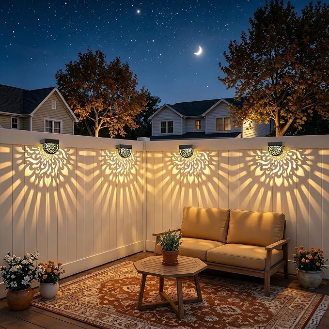 6 Pack Solar Fence Lights Wall lihgts Outdoor Decorations Solar Powered Step Deck Lights Warm Yellow Light Waterproof Decorative Lighting for Garden, Front Door, Backyard
