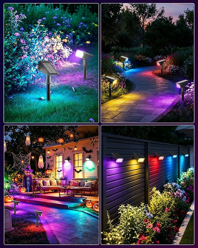 Solar Color Changing RGB Lights IP65 Waterproof, 56 LED 8 Lighting Modes Solar Spotlights, Landscape Lights for Yard Garden Pathway Holiday Decor, 4 Pack (Multicolor)