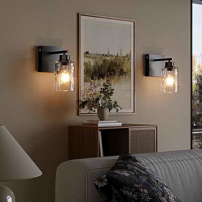 Rayogale Battery Operated Wall Sconce Set of 2, Black Wireless Wall Lights with Timer Function, Easy Install Dimmable Rechargeable Wall Lamps for Living Room, Bedroom, Hallway, Entryway Decor 3000K