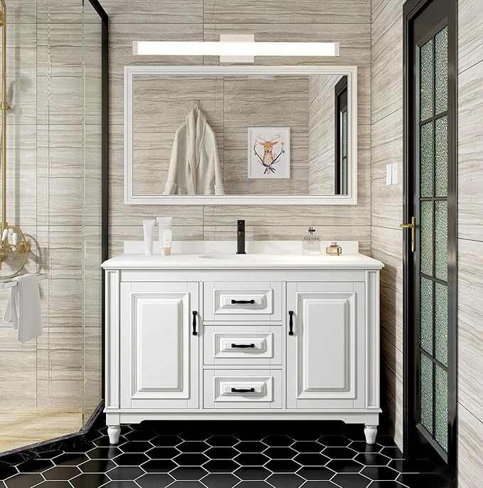 LED Bathroom Vanity Light Fixtures 33.5in Brushed Nickel,Dimmable18W 4000K Natural White Square Wall Fixture, Modern Lighting for Over Mirror, Damp Rated