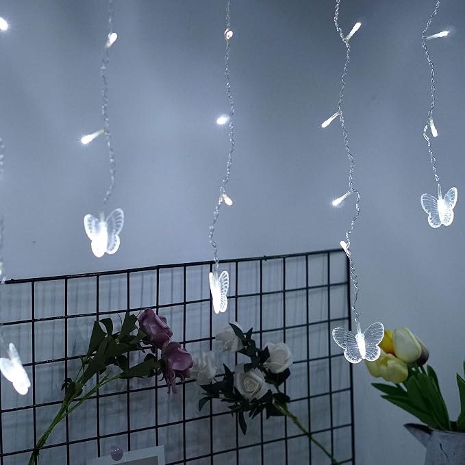Curtain Butterfly String Light 20Ft 120LED Window USB Fairy Lights 24 Butterfly 8 Modes with Remote Control for Room Bedroom Patio Party Wedding Holiday Christmas Decoration (Cool White)