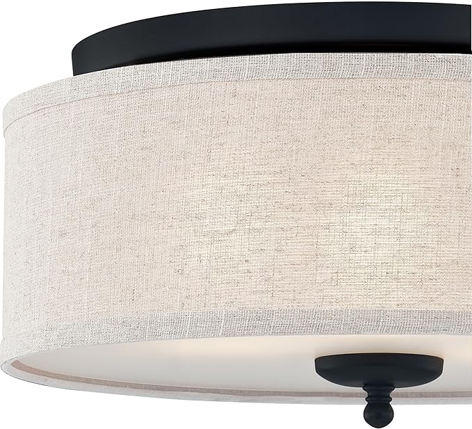 Quoizel Blanche 16" Flush Mount Ceiling Light with Premium Fabric Shade, Matte Black, ETL Damp Rated for Kitchen or Bath