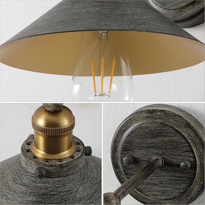 JONATHAN Y 7.88" Rustic Dark Gray/Brass Gold 1-Light Industrial Farmhouse Metal Vanity Light Wall Sconce, Metal Shade for Bathroom Mirror, Kitchen, Entryway, LED Bulb Included (JYL7426D)