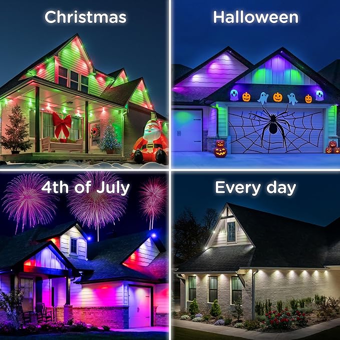 Enbrighten Vibe Eternity Accent Permanent Outdoor Lights for House, 100ft, 24 RGBWIC LEDs, Wide Spacing, 94lm, Tunable White, Everyday Eave Lighting, Smart App, Works with Alexa, Google Home, 85714
