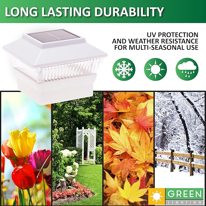 GreenLighting Standard #1 Solar Post Cap Lights Fits 4x4 Nominal Wood, 4x4 PCV/Vinyl Posts, Outdoor Fence Solar Powered Light, Landscaping, Deck, Garden, Includes Flush Mount Adapter White 12 Pack