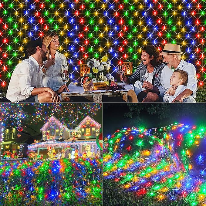 HEYFUNi 192 LED Net Lights Outdoor Mesh Lights,8 Modes Net Light for Bushes Plug in, Waterproof Christmas Net String Light for Bushes Ceiling Wedding Indoor Outdoor(9.8ft x 6.6ft,Multicolor)