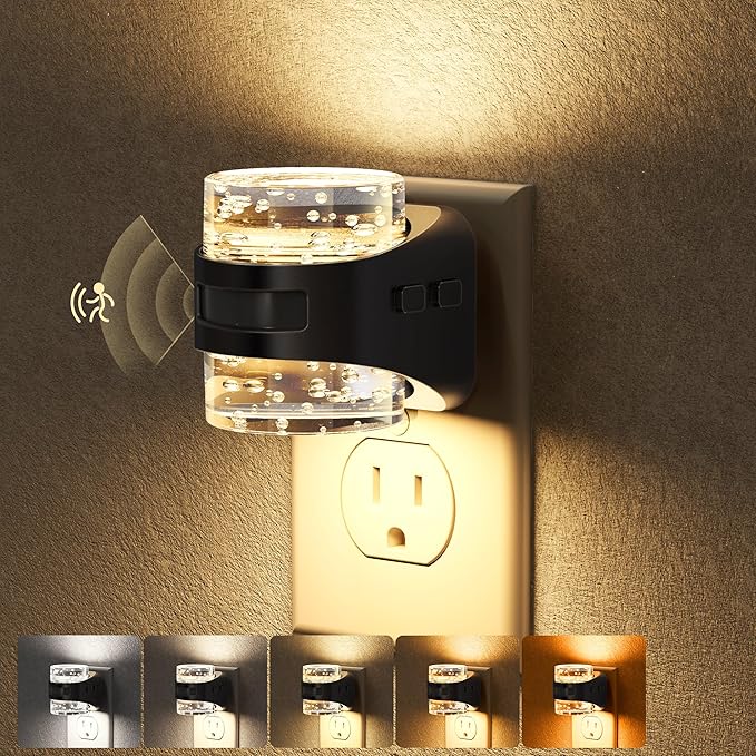 Briignite LED Night Light Plug into Wall Dimmable Night Light with Bubble Design 5 Color Temperature & Brightness Levels Dusk to Dawn Sensor Nightlights for Nursery, Hallway, Bathroom, Rooms, 5CCT