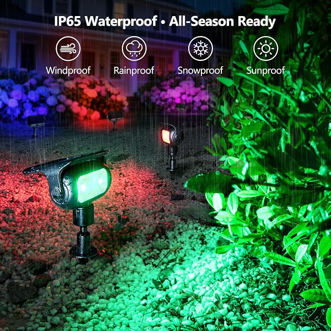 Brizled 6 Pack RGB Solar Spot Lights Outdoor, 360° Rotation 9 Colors & 11 Modes Color Changing Spotlights IP65 Waterproof Landscape Lights Solar Spot Landscaping Pathway Lighting for Path Garden Yard