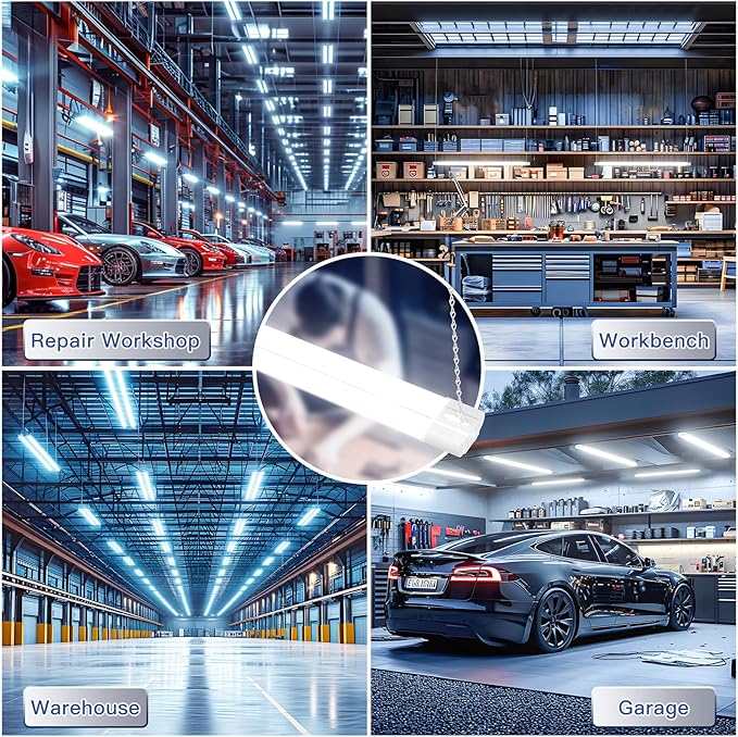 BBOUNDER 4 Pack Linkable LED Utility Shop Light, 4400 LM, Super Bright 6500K Cool Daylight, 4 FT, 48 Inch Integrated Fixture for Garage, 40W Equivalent 250W, Surface + Suspension Mount, White