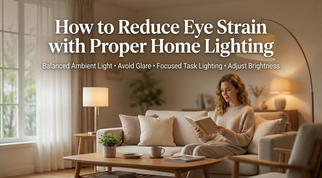 Proper home lighting setup to reduce eye strain with warm LED desk lamp