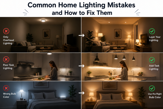 Common home lighting mistakes — layered ambient, task, and accent lighting in a modern living room