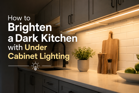 Under cabinet LED lighting brightening a dark kitchen countertop