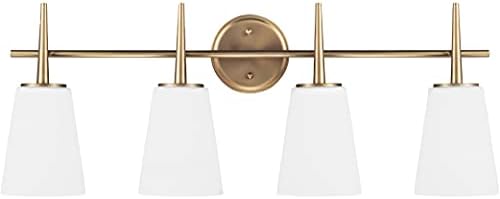 Generation Lighting 4440404-848 Driscoll Four Light Bathroom Light or Wall Light With Cased Opal Etched Glass, Satin Bronze Finish, 4-Light, cETL Listed, Safety Rated for Wet Locations
