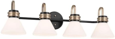 Kichler Farum 34" 4-Light Bathroom Vanity Light Fixture with Opal Glass in Black, Modern Over Mirror Lighting for Single or Double Vanity, Powder Room (34" W x 9.5" H), 55156BK