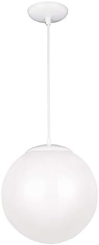 Generation Lighting 6020-15 Leo Globe One-Light Pendant Hanging Modern Fixture, 10", White Finish