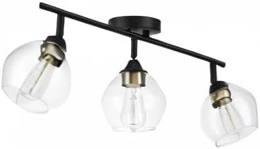 Globe Electric 59619 Harrow 3-Light Track Lighting, Matte Black, Antique Brass Accents, Clear Glass Shades, Bulbs Included, 650 Lumen