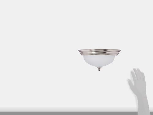 Progress Lighting 1-Light Ceiling Light, Flush Mount Ceiling Light Fixture for Interior Kitchen Lights, Hallway, Bedroom, Living Room, 11-3/8-Inch by 5-1/2-Inch, Brushed Nickel, Etched Glass Shade