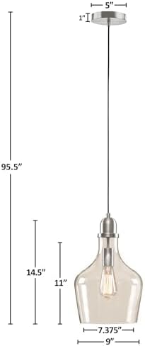 INK+IVY Auburn Pendant Kitchen Lighting for Dining Room, Industrial Lights, Hand-blown Glass Bell Shaped Pendant Light for Kitchen Island, Foyer, Bedroom, 9" Dia x 95.5" H, Silver/Clear