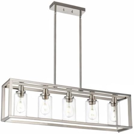 MELUCEE 5-Light Dining Room Lighting Fixture Hanging Brushed Nickel Modern Pendant Lighting Contemporary Chandeliers with Clear Glass Shade for Kitchen Island Living Room Bedroom