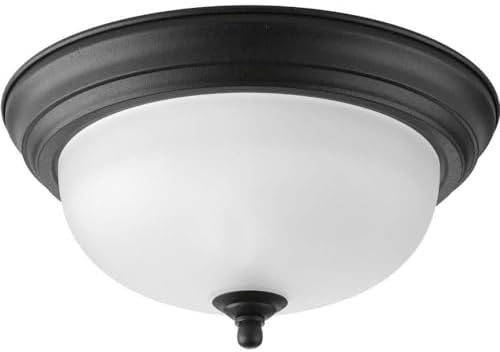 Progress Lighting 1-Light Ceiling Light, Flush Mount Ceiling Light Fixture for Interior Kitchen Lights, Hallway, Bedroom, Living Room, 11-3/8" by 5-1/2", Forged Black, Alabaster Glass Shade