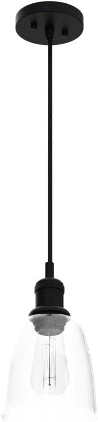 Yosoan 1-Light Vintage Edison Hanging Pendant Light, Indoor Modern Hardwired Mini Oval Cone Clear Glass Shade for Kitchen Bathroom Porch Living Room Dinning Room Office Restaurants Bar Island(Black)