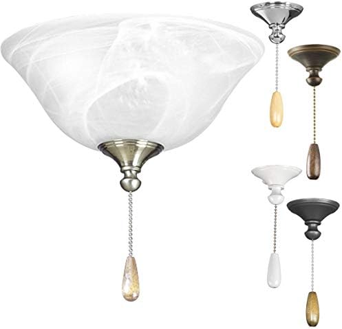 Progress Lighting 2-Light Ceiling Fan Light Kit for AirPro Collection Ceiling Fans, Classic Tranisitonal Style with Alabaster Style Glass Bowl, Includes 2 LED Light Bulbs and Finials in 5 Colors