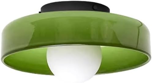 Mid Century Orange Glass Semi Flush Mount Ceiling Light with Milk Globe Nordic Modern Green Hallway Lighting Fixtures Round Bedside Wall Mount Lamp for Bedroom Cloakroom Stairway