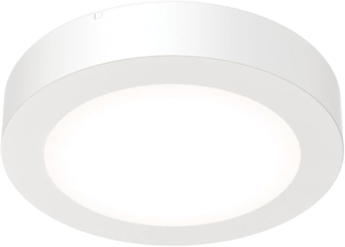 Juno Slim Basics 4 Inch LED Ceiling Light, Low Profile Surface Mount Downlight for Shower or Closet Lighting, 3000K/4000K/5000K Selectable White Light, Edged Trim, Wet Rated, Matte White