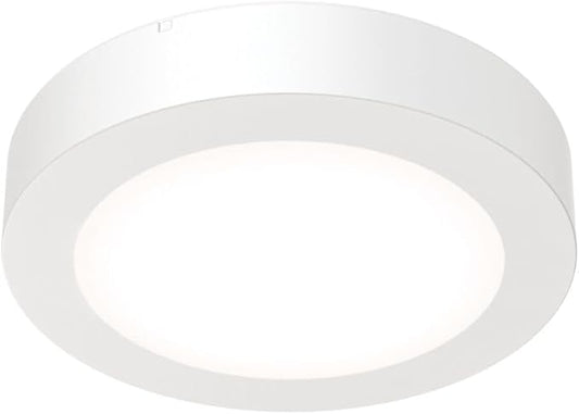 Juno Slim Basics 4 Inch LED Ceiling Light, Low Profile Surface Mount Downlight for Shower or Closet Lighting, 3000K/4000K/5000K Selectable White Light, Edged Trim, Wet Rated, Matte White