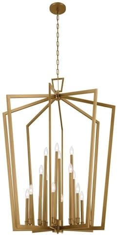 KICHLER Abbotswell 36.75" Updated Traditional 16 Light Foyer Pendant Ceiling Light Fixture with Open Cage Design in Natural Brass for Foyer, Dining Room or Living Room (36.75"x36.75"x49") 43499NBR