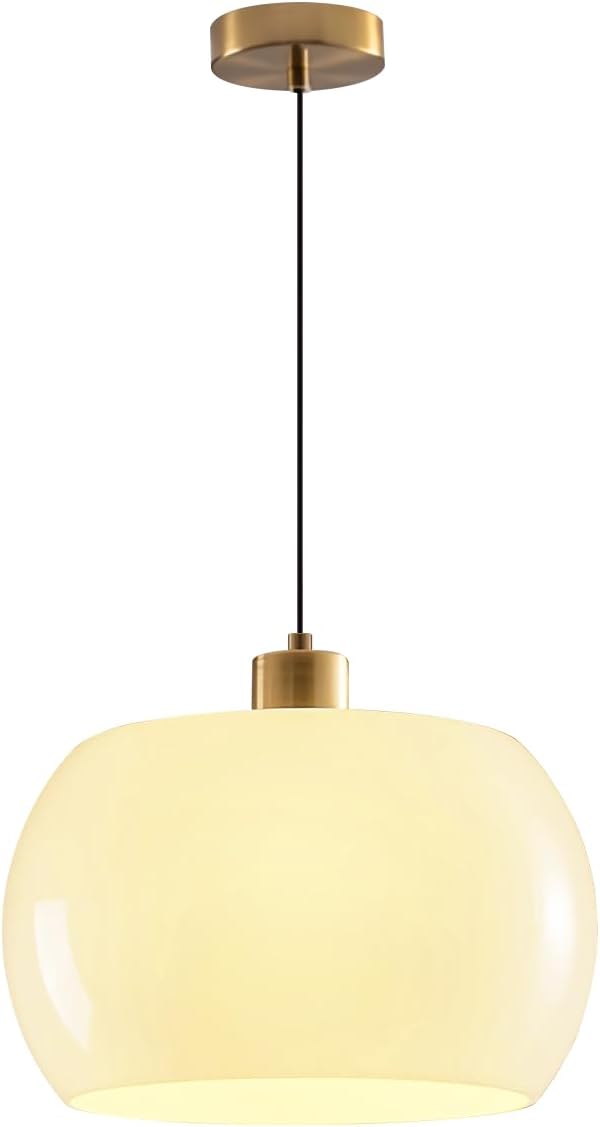 Ceiling Pendant Lights Milk Yellow Glass Pendant Lamps Gold Brushed Brass Light Fixtures Single Small Hanging Lights for Kitchen Sink Dining Room Bedroom