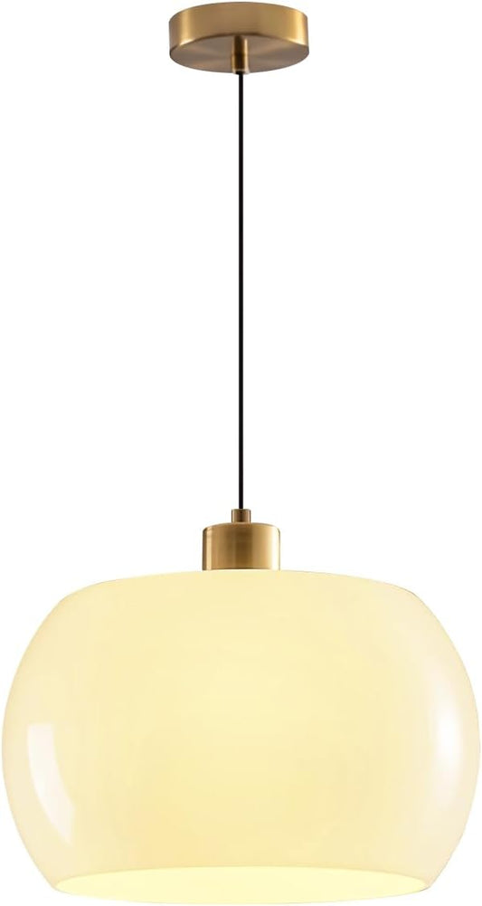 Ceiling Pendant Lights Milk Yellow Glass Pendant Lamps Gold Brushed Brass Light Fixtures Single Small Hanging Lights for Kitchen Sink Dining Room Bedroom