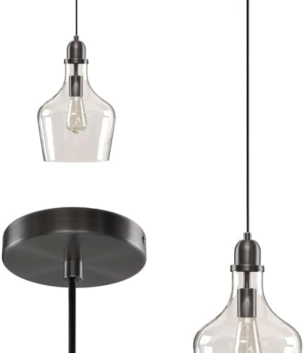 INK+IVY Auburn Pendant Kitchen Lighting for Dining Room, Industrial Lights, Hand-blown Glass Bell Shaped Pendant Light for Kitchen Island, Foyer, Bedroom, 9" Dia x 95.5" H, Bronze/Clear