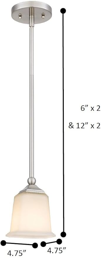 Tawson Nox Modern Farmhouse 1-Light Pendant Ceiling Light with White Glass Shade in Brushed Nickel Finish for Kitchen Island, Hallway, Entryway, Passway, Dining Room, Bedroom, Living Room