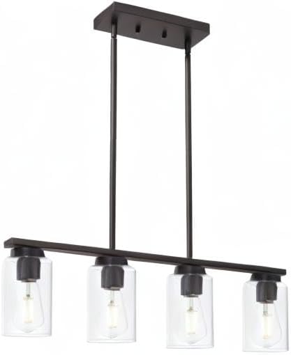 TODOLUZ Farmhouse Dining Room Chandelier 4-Lights Kitchen Island Light, Clear Glass Pendant Lighting Fixtures in Oil Rubbed Bronze