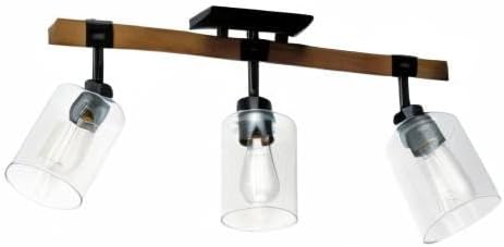 Globe Electric 57502 3-Light Track Lighting, Wood Toned, Matte Black Accents, Clear Glass Shades, Pivoting Heads, Modern Farmhouse, Ceiling Light for Kitchen Island and Dining Room Table