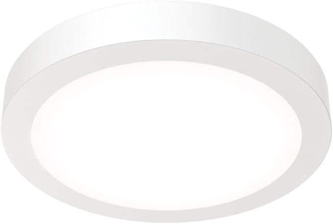 Juno Slim Basics 6 Inch LED Ceiling Light, Low Profile Surface Mount Downlight for Shower or Closet Lighting, 3000K/4000K/5000K Selectable White Light, Edged Trim, Wet Rated, Matte White