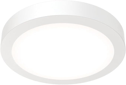 Juno Slim Basics 6 Inch LED Ceiling Light, Low Profile Surface Mount Downlight for Shower or Closet Lighting, 3000K/4000K/5000K Selectable White Light, Edged Trim, Wet Rated, Matte White
