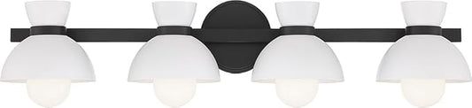 Meridian M80076MBK White Metal Bathroom Vanity Wall Light, 4-Light 240 Total Watts, 6" H x 34" W, Matte Black