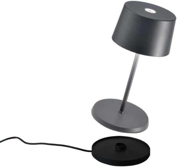 Zafferano, Olivia Mini Lamp, Portable and Rechargeable Table Lamp with Touch Controls, Suitable for Indoor and Outdoor, Dimmer, 2200-3000 K, Height 8.7 Inches, Dark Grey Color