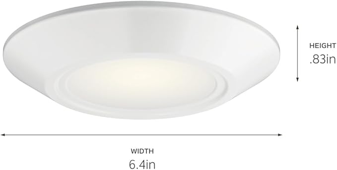 Kichler Horizon LED Downlight in White, 6.4" Flush Mount Interior Dimmable Light, 3000K, Wet Rated Integrated LED, (6.4" W x 1.3" H), 43873WHLED30, White