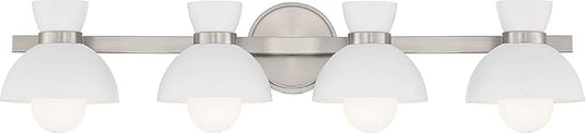 Meridian M80076BN White Metal Bathroom Vanity Wall Light, 4-Light 240 Total Watts, 6" H x 34" W, Brushed Nickel