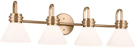 Kichler Farum 34" 4-Light Bathroom Vanity Light Fixture with Opal Glass in Champagne Bronze, Wall Mounted Over Mirror for Modern Bath Lighting (34" x 9.5" x 9.5"), 55156CPZ